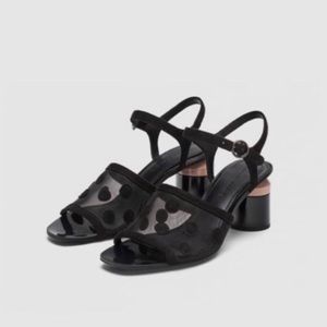 Polka dot mesh heeled sandals - sz8-8.5 black